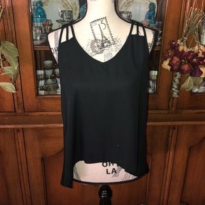 Black tank with leather accents